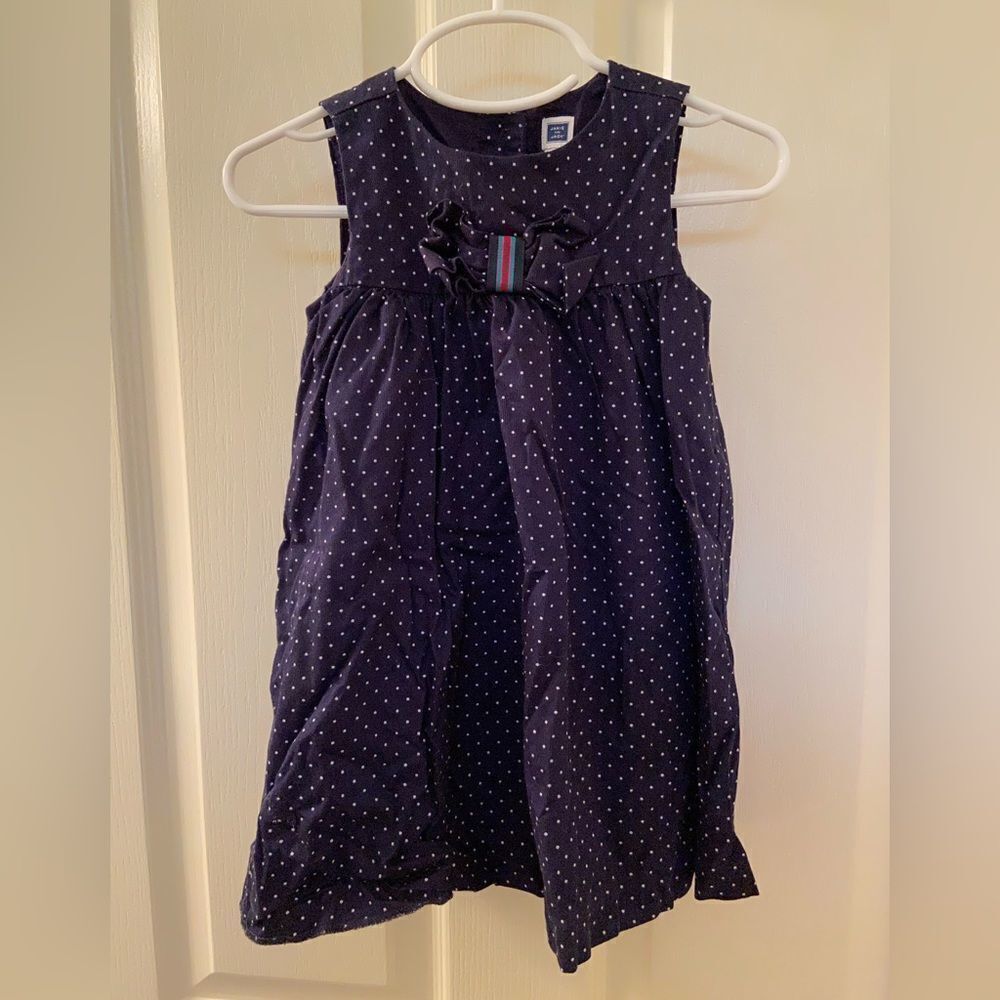 Janie and Jack Girls First Cruise Navy Blue Bow Dotted Dress Size 12-18 Months